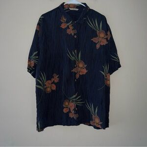 TOMMY BAHAMA Blue Orange Short Sleeve Button Hawaiian Silk Shirt Men’s Size XL